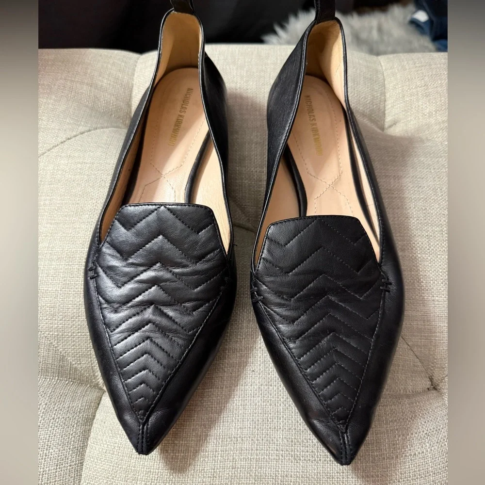 Nicholas Kirkwood Beya Black Quilted Leather Flats Italy Pointed Toe Size 38/8 - Picture 2 of 9
